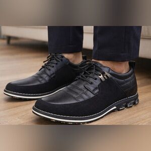 Men’s Black Faux Leather Casual Oxford Shoes Size 10 Comfort Lace Up